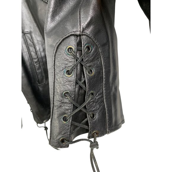 Harley-Davidson Black Leather Moto Jacket Wing Logo Mens Size L RJ10110 - Picture 4 of 10